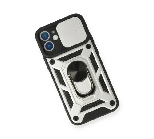 Apple iPhone 12 Mini Kılıf Pars Lens Yüzüklü Silikon - Gümüş