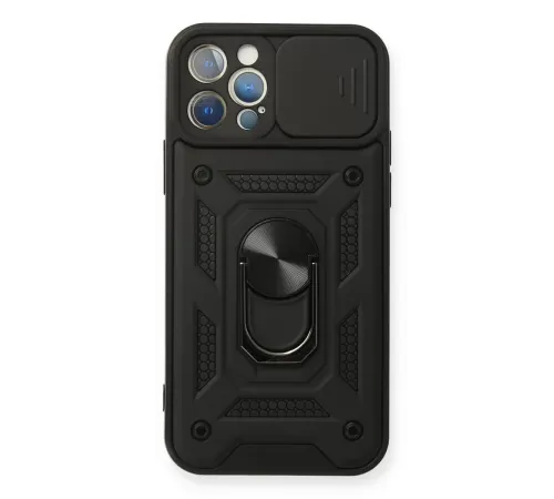 Apple iPhone 12 Pro Kılıf Pars Lens Yüzüklü Silikon - Siyah
