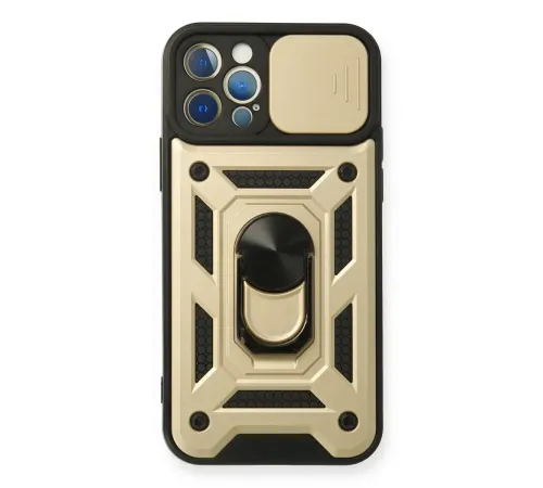 Apple iPhone 12 Pro Kılıf Pars Lens Yüzüklü Silikon - Gold