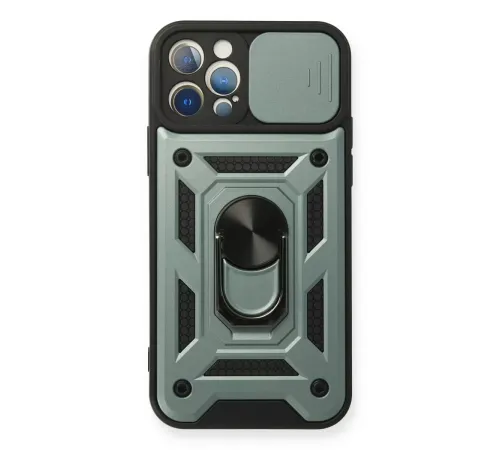 Apple iPhone 12 Pro Kılıf Pars Lens Yüzüklü Silikon - Yeşil