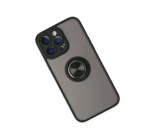 Apple iPhone 14 Pro Kılıf Montreal Yüzüklü Silikon Kapak - Siyah
