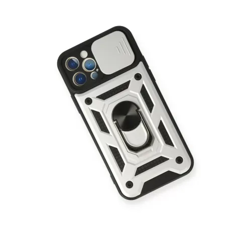 Apple iPhone 12 Pro Kılıf Pars Lens Yüzüklü Silikon - Gümüş