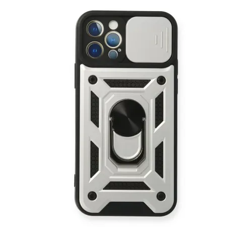 Apple iPhone 12 Pro Kılıf Pars Lens Yüzüklü Silikon - Gümüş
