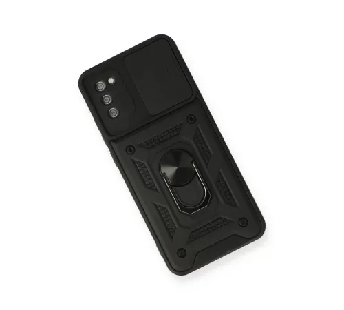 Samsung Galaxy A02S Kılıf Pars Lens Yüzüklü Silikon - Siyah