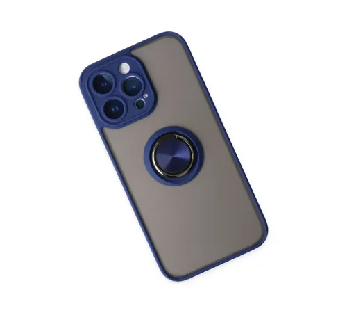 Apple iPhone 14 Pro Kılıf Montreal Yüzüklü Silikon Kapak - Lacivert