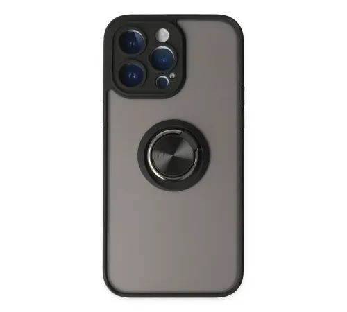 Apple iPhone 14 Pro Max Kılıf Montreal Yüzüklü Silikon Kapak - Siyah