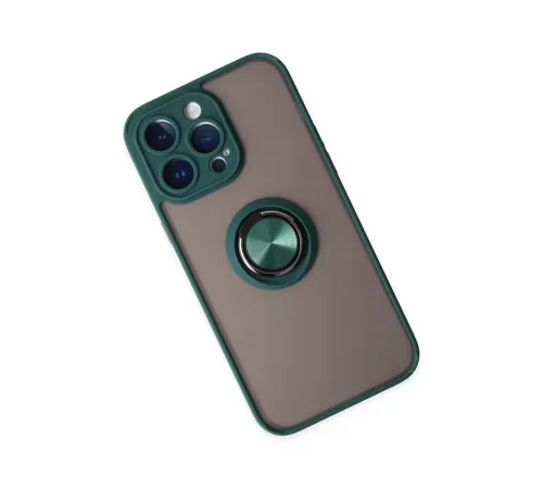Apple iPhone 14 Pro Max Kılıf Montreal Yüzüklü Silikon Kapak - Yeşil