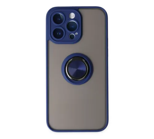 Apple iPhone 14 Pro Max Kılıf Montreal Yüzüklü Silikon Kapak - Lacivert