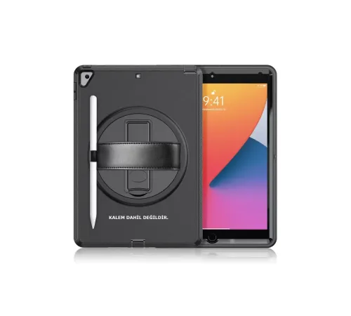 Apple iPad 10.2 (7.nesil) Kılıf Hand Strap Tablet Kılıfı - Siyah