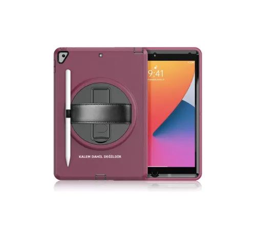 Apple iPad 10.2 (7.nesil) Kılıf Hand Strap Tablet Kılıfı - Mürdüm