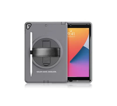 Apple iPad 10.2 (7.nesil) Kılıf Hand Strap Tablet Kılıfı - Gri