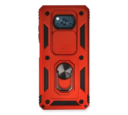 Xiaomi Pocophone X3 Kılıf Pars Lens Yüzüklü Silikon - Kırmızı