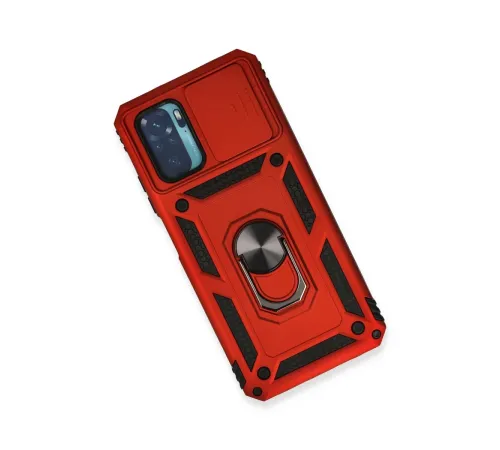Xiaomi Redmi Note 10 Kılıf Pars Lens Yüzüklü Silikon - Kırmızı