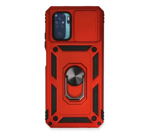 Xiaomi Redmi Note 10 Kılıf Pars Lens Yüzüklü Silikon - Kırmızı