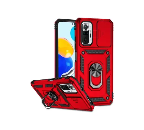 Xiaomi Redmi Note 10 Pro Kılıf Pars Lens Yüzüklü Silikon - Kırmızı