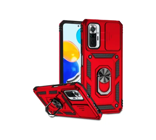 Xiaomi Redmi Note 10 Pro Kılıf Pars Lens Yüzüklü Silikon - Kırmızı
