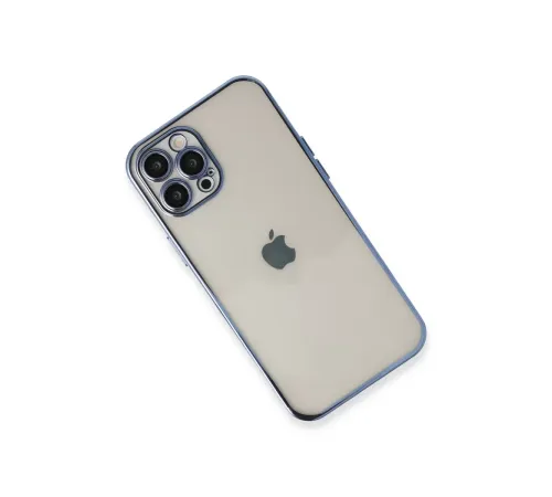 Apple iPhone 12 Pro Max Kılıf Lensli Silikon - Açık Mavi