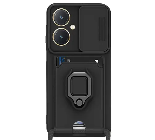 Vivo Y27 Kılıf Zuma Kartvizitli Yüzüklü Silikon - Siyah