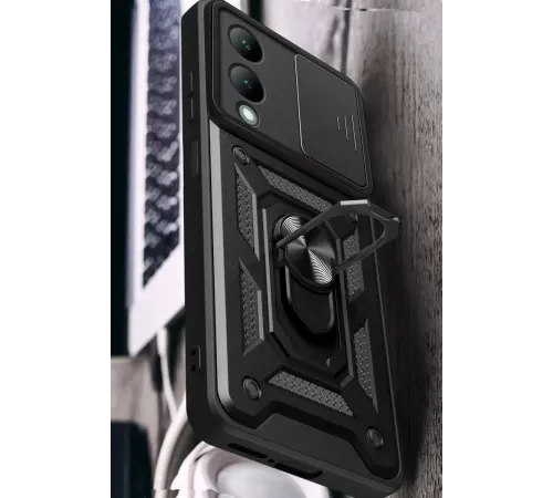 Vivo Y17S Kılıf Pars Lens Yüzüklü Silikon - Kırmızı