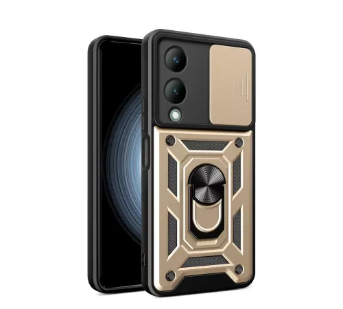 Vivo Y17S Kılıf Pars Lens Yüzüklü Silikon - Gold