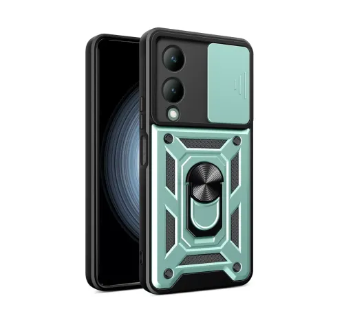 Vivo Y17S Kılıf Pars Lens Yüzüklü Silikon - Yeşil