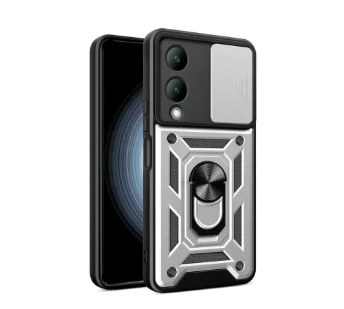 Vivo Y17S Kılıf Pars Lens Yüzüklü Silikon - Gümüş