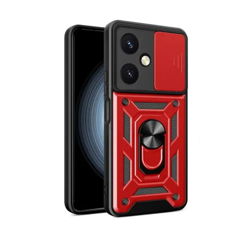Vivo Y27 Kılıf Pars Lens Yüzüklü Silikon - Kırmızı