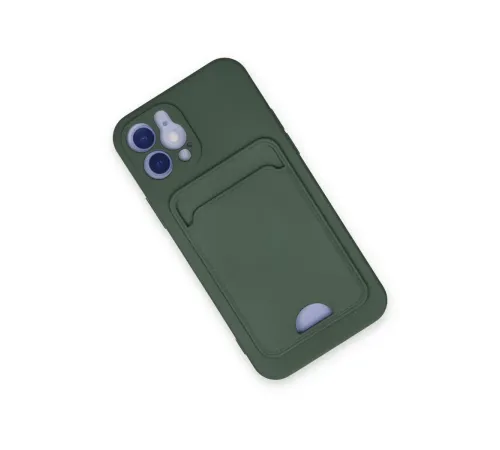 Apple iPhone 12 Kılıf Kelvin Kartvizitli Silikon - Koyu Yeşil