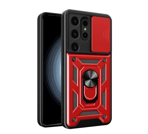 Samsung Galaxy S24 Ultra Kılıf Pars Lens Yüzüklü Silikon - Kırmızı