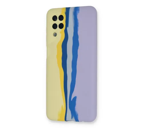 Samsung Galaxy A22 Kılıf Ebruli Lansman Silikon - Sarı-Lila