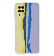 Samsung Galaxy A22 Kılıf Ebruli Lansman Silikon - Sarı-Lila