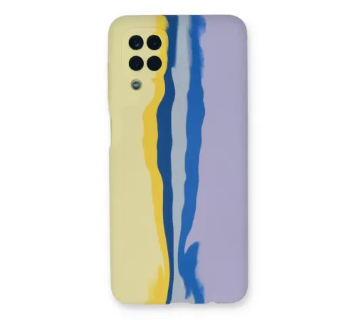 Samsung Galaxy A22 Kılıf Ebruli Lansman Silikon - Sarı-Lila
