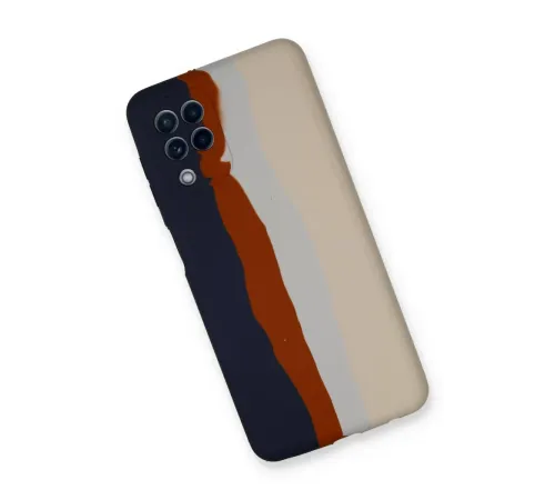 Samsung Galaxy A22 Kılıf Ebruli Lansman Silikon - Lacivert-Krem