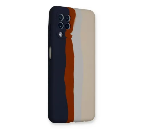 Samsung Galaxy A22 Kılıf Ebruli Lansman Silikon - Lacivert-Krem