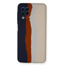 Samsung Galaxy A22 Kılıf Ebruli Lansman Silikon - Lacivert-Krem