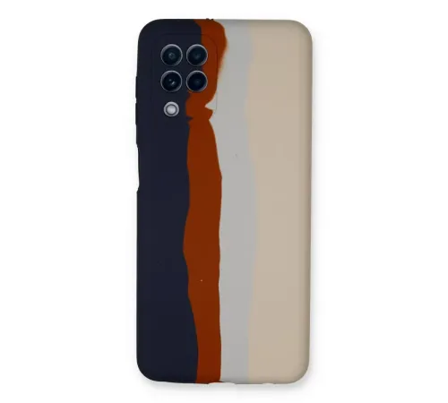 Samsung Galaxy A22 Kılıf Ebruli Lansman Silikon - Lacivert-Krem