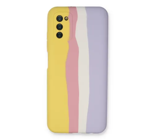 Samsung Galaxy A03S Kılıf Ebruli Lansman Silikon - Sarı-Mavi