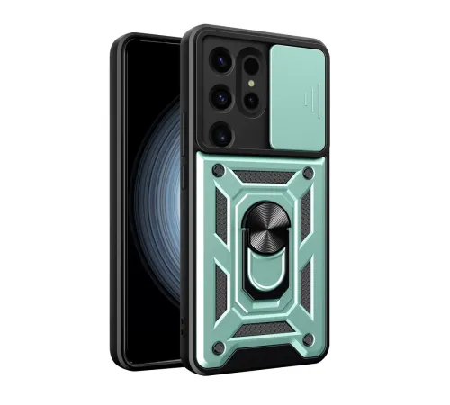 Samsung Galaxy S24 Ultra Kılıf Pars Lens Yüzüklü Silikon - Yeşil
