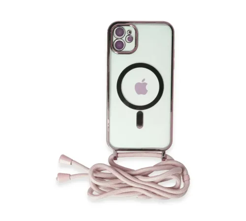 Apple iPhone 11 Kılıf Divo Lazer Askılı Magsafe Kapak - Pembe