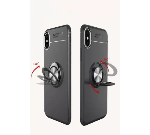 Apple iPhone XS Max Kılıf Range Yüzüklü Silikon - Siyah-Mavi