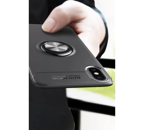 Apple iPhone XS Max Kılıf Range Yüzüklü Silikon - Siyah-Mavi