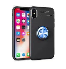 Apple iPhone XS Max Kılıf Range Yüzüklü Silikon - Siyah-Mavi
