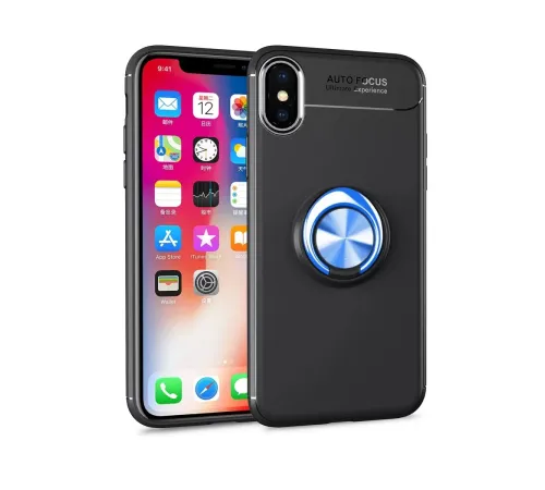 Apple iPhone XS Max Kılıf Range Yüzüklü Silikon - Siyah-Mavi