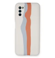 Samsung Galaxy A03S Kılıf Ebruli Lansman Silikon - Beyaz-Turuncu