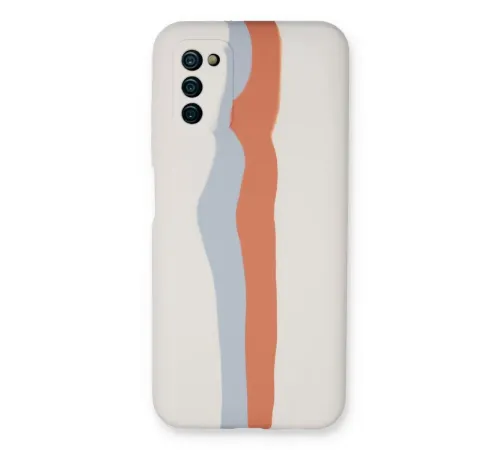 Samsung Galaxy A03S Kılıf Ebruli Lansman Silikon - Beyaz-Turuncu