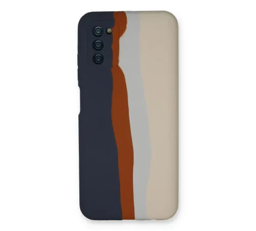 Samsung Galaxy A03S Kılıf Ebruli Lansman Silikon - Lacivert-Krem