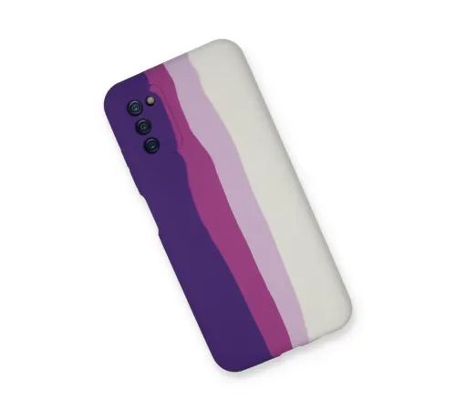Samsung Galaxy A03S Kılıf Ebruli Lansman Silikon - Mor-Beyaz