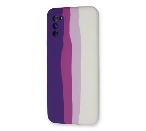 Samsung Galaxy A03S Kılıf Ebruli Lansman Silikon - Mor-Beyaz