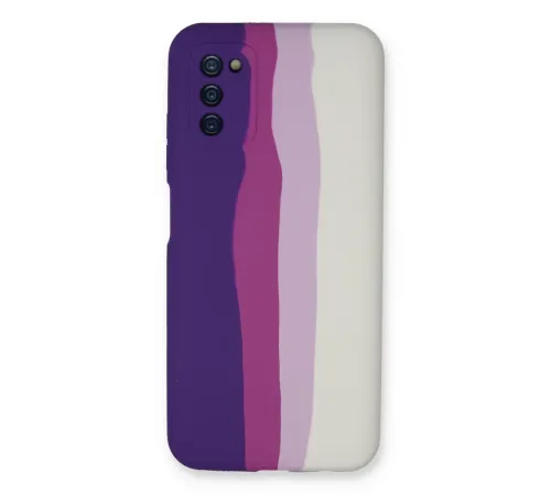 Samsung Galaxy A03S Kılıf Ebruli Lansman Silikon - Mor-Beyaz