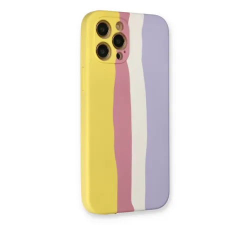 Apple iPhone 12 Pro Max Kılıf Ebruli Lansman Silikon - Sarı-Mavi